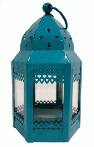 Decorative Small Hexagon Candle Lantern Blue 4.75 Height