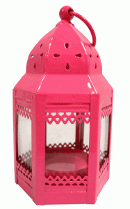 Decorative Small Hexagon Candle Lantern Fuschia 4.75 Height