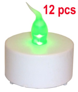 Flameless LED Tea Light Candles Green Light - Set of 12