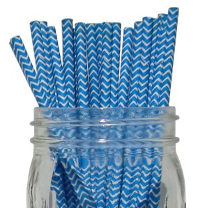 Chevron Stripe Paper Straw 25pcs Blue