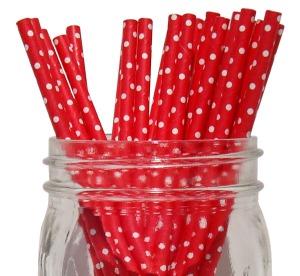 Mini Polka Dot Paper Straw 50pcs Red